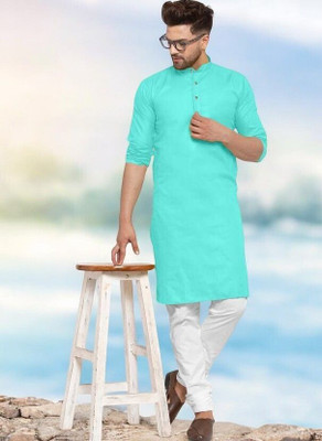 Krisha trend Men Solid Straight Kurta(Light Blue)