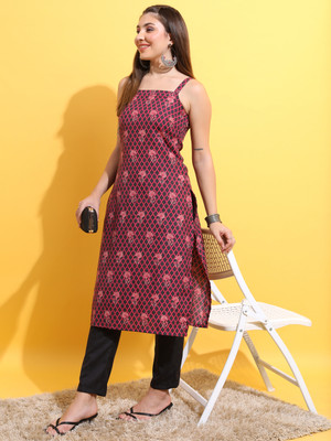 Vishudh Women Printed Straight Kurta(Black)