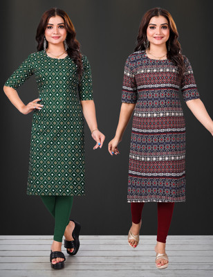 RANGRASIYA CORPORATION Women Printed Straight Kurta(Red)