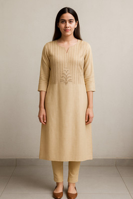 singaran fashion Women Embroidered Straight Kurta(Beige)
