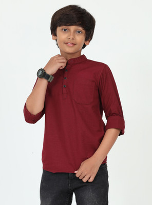 ROCKET SCIENCE Boys Solid Straight Kurta(Maroon)