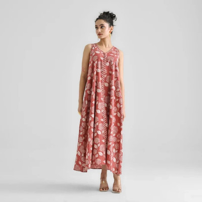 KAMAYRA Women Printed Flared Kurta(Red)