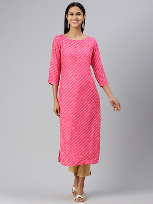 Saanjh Women Striped A-line Kurta(Pink)
