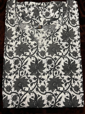 HACREATIONS Women Floral Print, Block Print, Printed Straight Kurta(Grey)