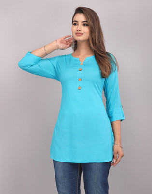 BADTHUNIA FAB Women Solid A-line Kurta(Blue)