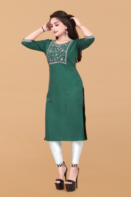 Jayshree Fab Women Embroidered A-line Kurta(Green)
