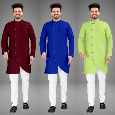 DIAMOND CLUSTER Men Solid Trail Cut Kurta(Multicolor)