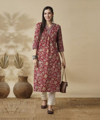 Globus Women Printed A-line Kurta(Red)