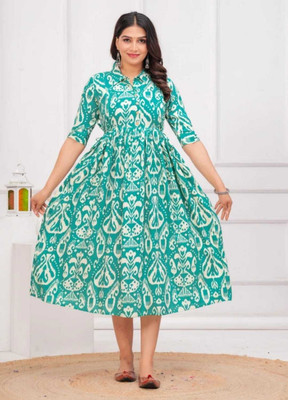 Zwc Women Printed Anarkali Kurta(Blue)