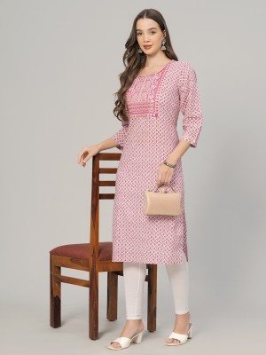Highlight fashion export Women Printed Straight Kurta(Pink)