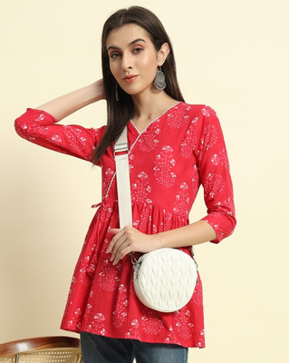 Mialo fashion Women Printed Flared Kurta(Pink)