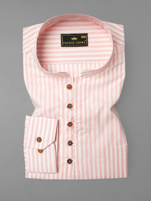 french crown Men Striped Straight Kurta(White, Pink)