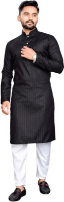 PRINCYENT Men Self Design A-line Kurta(Black)