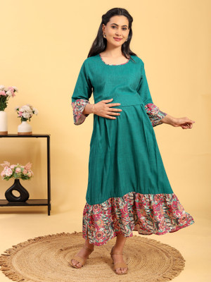 RITIJYA Women Printed Gown Kurta(Dark Green)