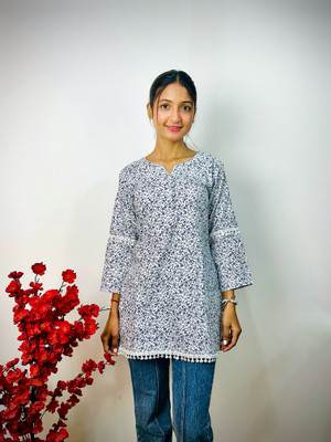 ETHNIQU Women Polka Print A-line Kurta(Blue)
