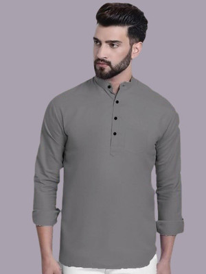 SuperTrend Men Embroidered Straight Kurta(Grey)