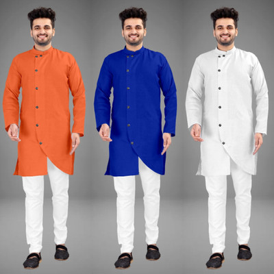 DIAMOND CLUSTER Men Solid Trail Cut Kurta(Multicolor)
