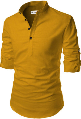 RAREMARK Men Solid A-line Kurta(Yellow)