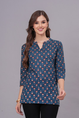 3WISVERS Women Printed Straight Kurta(Dark Blue)