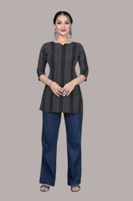 U Creationj Women Paisley Trail Cut Kurta(Grey)