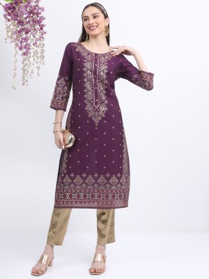 Vishudh Women Printed Straight Kurta(Purple)