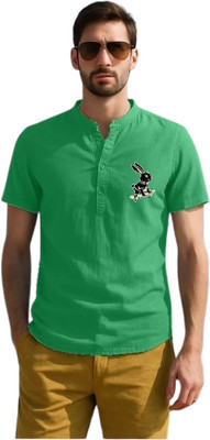 GAINELL Men Solid Straight Kurta(Green)