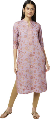 Rangmanch by Pantaloons Women Printed Straight Kurta(Purple)
