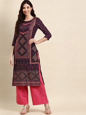 ANOUK Women Printed Straight Kurta(Maroon)