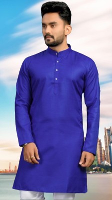 Mamata biswas Men Solid Straight Kurta(Blue)