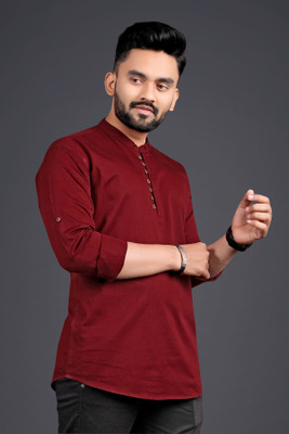SPOQUE Men Solid Straight Kurta(Maroon)