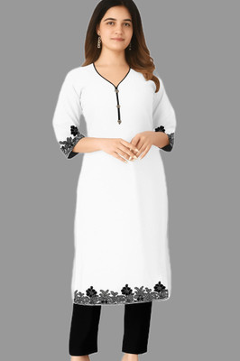 WearbyShah Women Embroidered Straight Kurta(White)