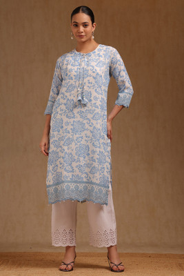 soch Women Floral Print Straight Kurta(White)