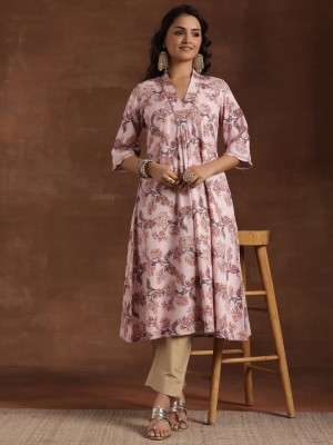 LIBAS Women Printed A-line Kurta(Pink)