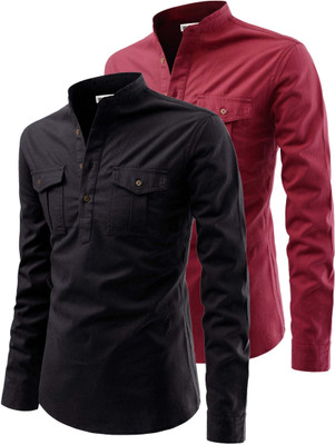 RAREMARK Men Solid Straight Kurta(Maroon, Black)