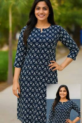 Deesu creation Women Block Print, Printed, Geometric Print Straight Kurta(Black)