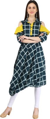 Jaipur Attire Women Checkered Flared Kurta(Dark Green)