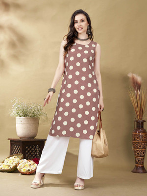 ANOUK Women Geometric Print Straight Kurta(Purple)