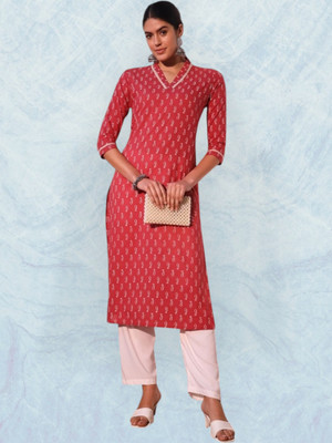 PRAYAARI FASHIONS Women Self Design Straight Kurta(Pink)