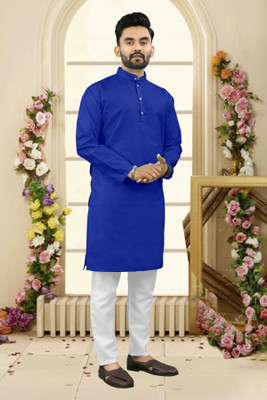 Shree Dutt Creation Men Solid Straight Kurta(Blue)