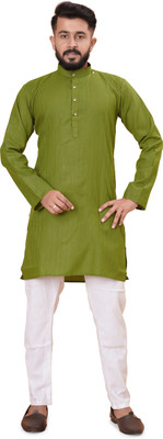 PEARL OCEAN Men Printed A-line Kurta(Green)