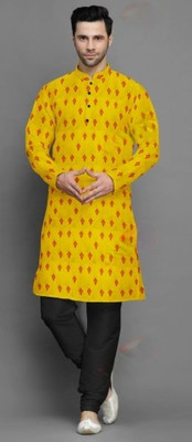PRIDE SALES Men Floral Print Ethnic Dress Kurta(Yellow)