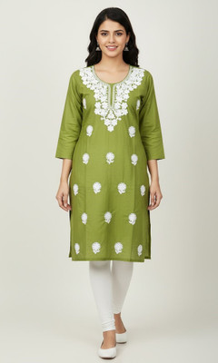 sofiacollection Women Embroidered Straight Kurta(Green)