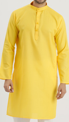 Desivibes Men Solid Straight Kurta(Yellow)