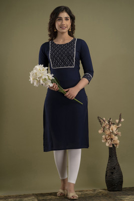 VASANT APPAREL Women Printed Straight Kurta(Dark Blue)