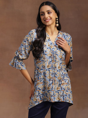 LIBAS Women Printed A-line Kurta(Blue)