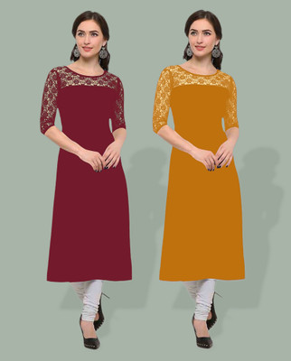 Maheshvi Women Solid, Self Design Straight Kurta(Maroon)