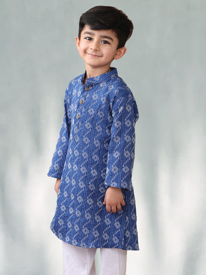 Kinder Kids Boys Self Design, Striped, Embellished Straight Kurta(Dark Blue)