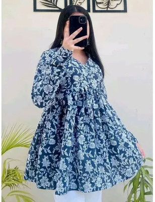 Gaurankicreation Women Printed Anarkali Kurta(Blue)