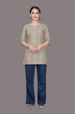 Texpa Creationqe Women Solid Anarkali Kurta(Beige)