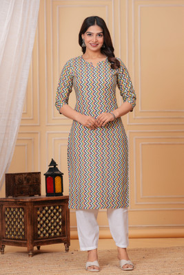 Maison Charu Women Geometric Print, Printed Straight Kurta(Multicolor)